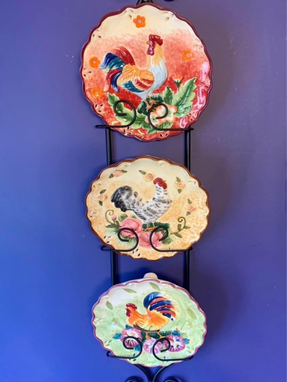 Set of 3 Corelle Accent Rooster Plates